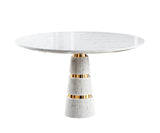 Morgan Round Dining Table White Marble Top With Brass Accent